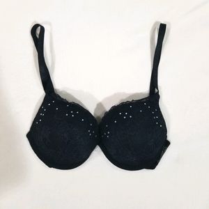 H&M Black Lace Push-Up Bra Rhinestones 32C